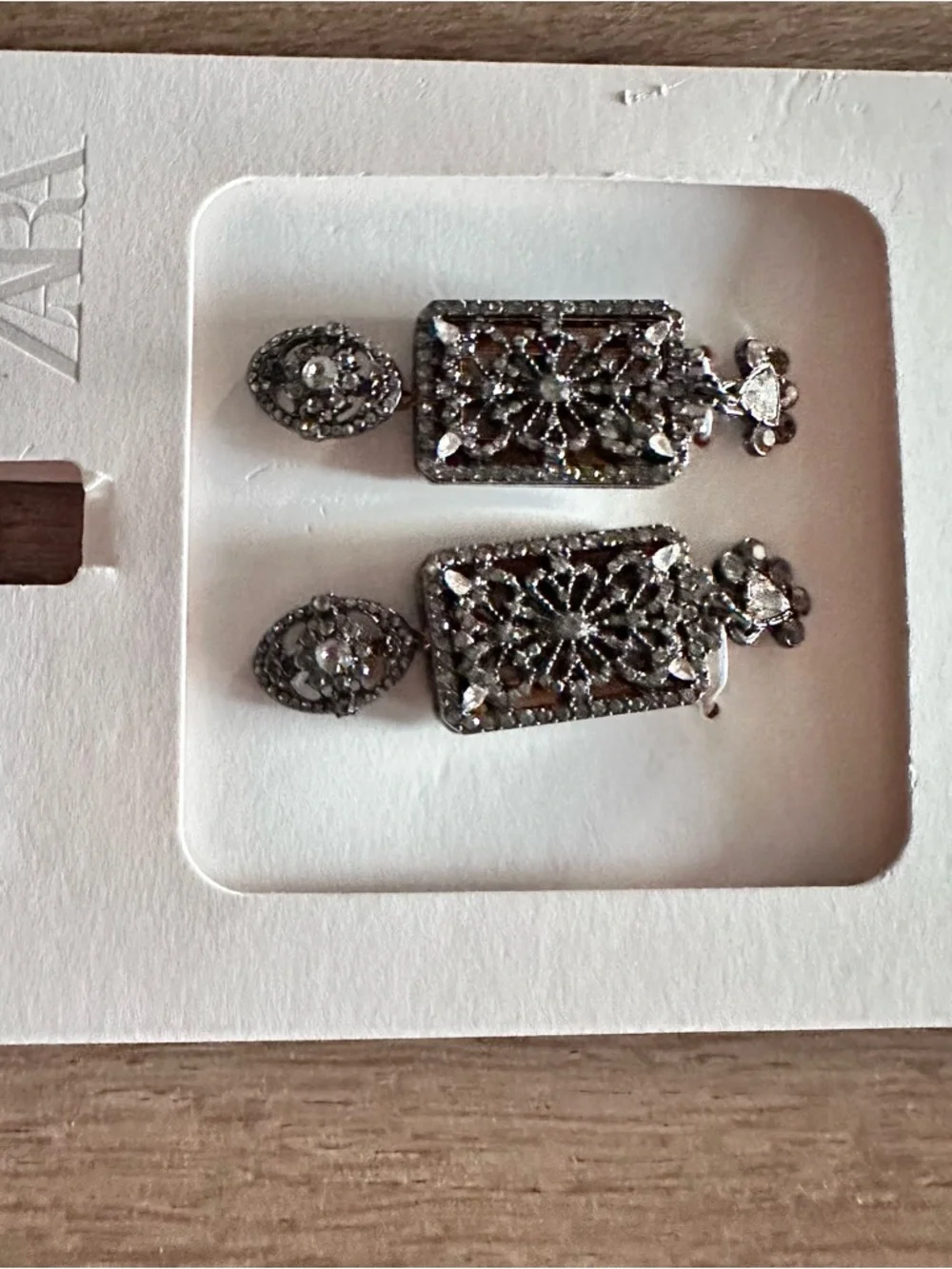 ZARA Antique Inspired Silver Crystal Filigree Drop Earrings